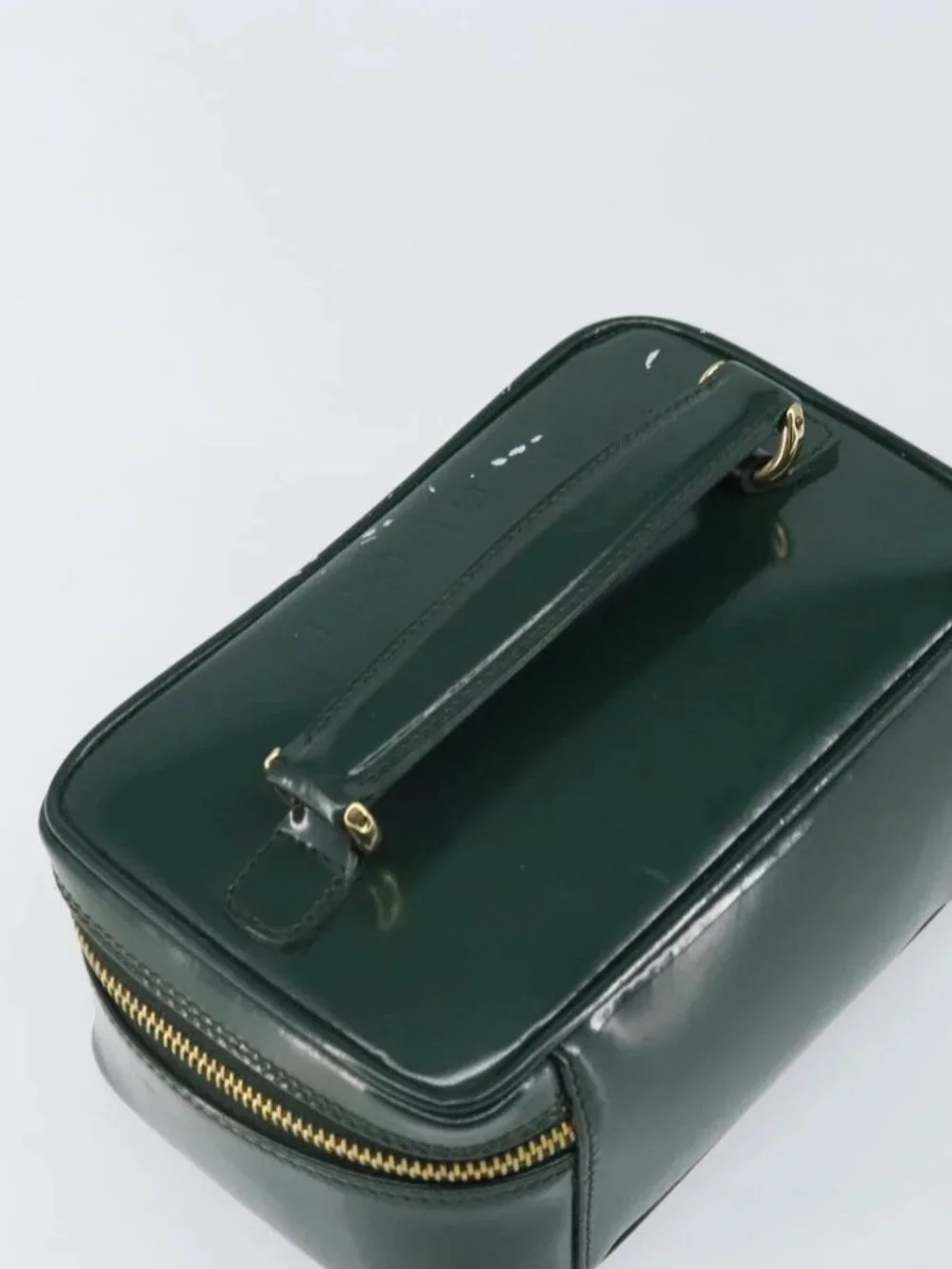 GUCCI Bamboo Vanity Pouch Patent leather Green Gold 032 1956 0151 Auth 171655